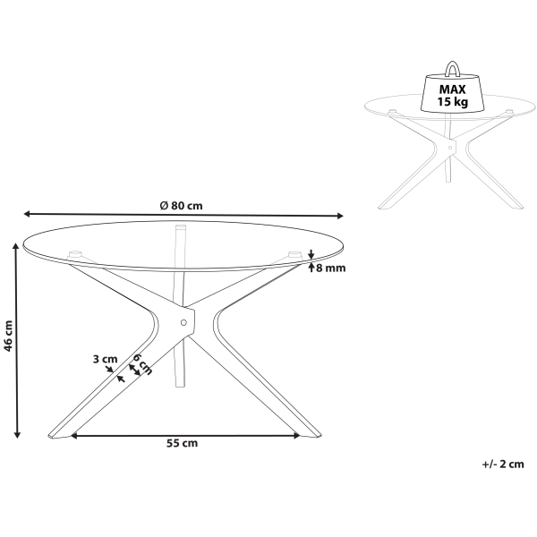 Stolik kawowy do salonu ø 80 cm szkło jasne drewno, 9889122