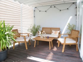 Zestaw ogrodowy drewniany 2 fotele sofa stolik