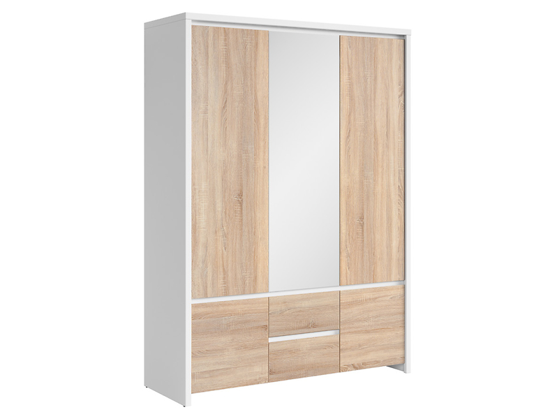 szafa pięciodrzwiowa Kaspian 153 cm z lustrem i szufladami biały/dąb sonoma, 989702