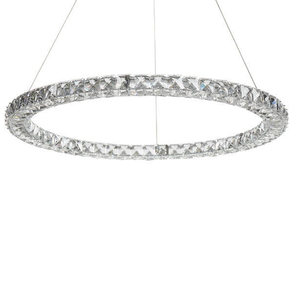 Lampa wisząca LED ring okrągła kryształowa srebrna, 9897986