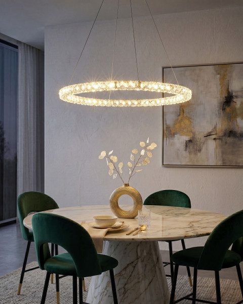 Lampa wisząca LED ring okrągła kryształowa srebrna, 9897987