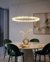 Lampa wisząca LED ring okrągła kryształowa srebrna