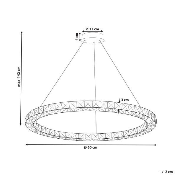 Lampa wisząca LED ring okrągła kryształowa srebrna, 9897988