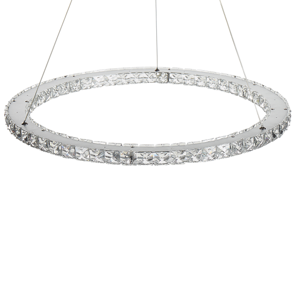 Lampa wisząca LED ring okrągła kryształowa srebrna, 9897989