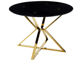 Stół do jadalni szkło połyskujący czarny ze złotym