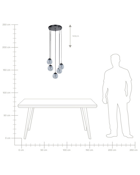 Lampa wisząca szklana 5-punktowa przeźroczysta, 9902315