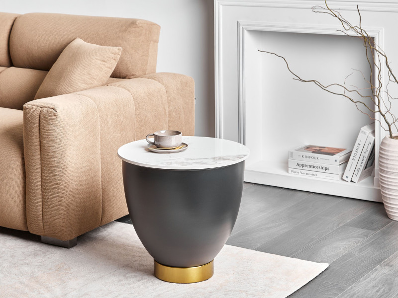 Stolik pomocniczy ceramiczny blat biały, 9903811