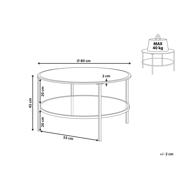 Stolik kawowy do salonu ø 80 cm szkło metal czarny, 9907097