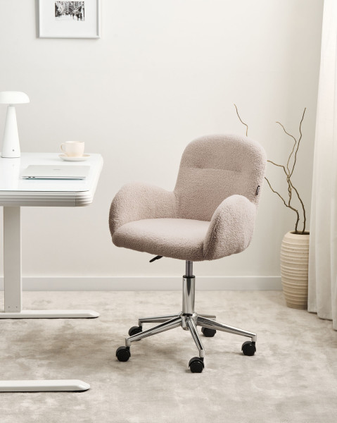 Fotel biurowy obrotowy boucle beżowe, 9908226