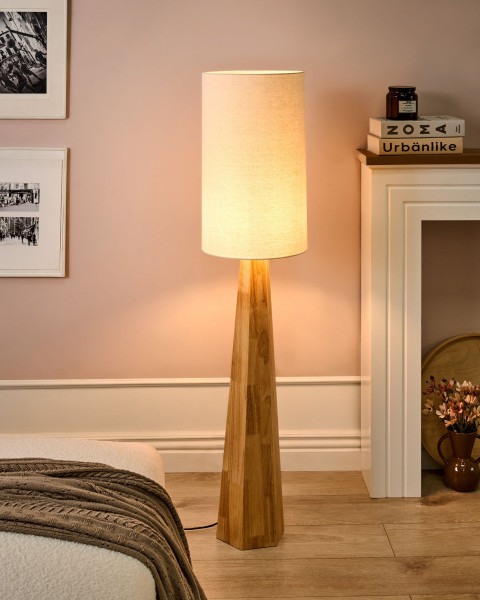 Lampa podłogowa do sypialni i salonu jasnobrązowy drzewo kauczukowe, 9909371