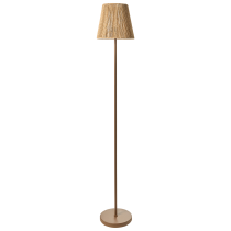 Lampa podłogowa brązowa metalowa podstawa papierowa plecionka klosz boho