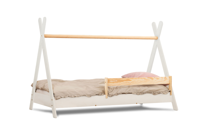 Łóżko pojedyncze drewniane TIPI Białe - SMARTWOOD®, 990973
