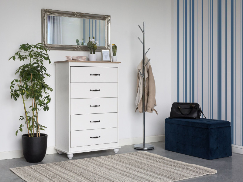 Komoda szafka 5 szuflad biała drewno, 9923728