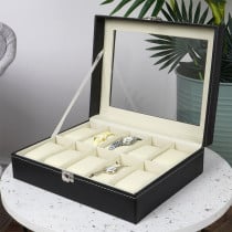 Pudełko na zegarki czarne organizer etui 25x20,5x8 cm