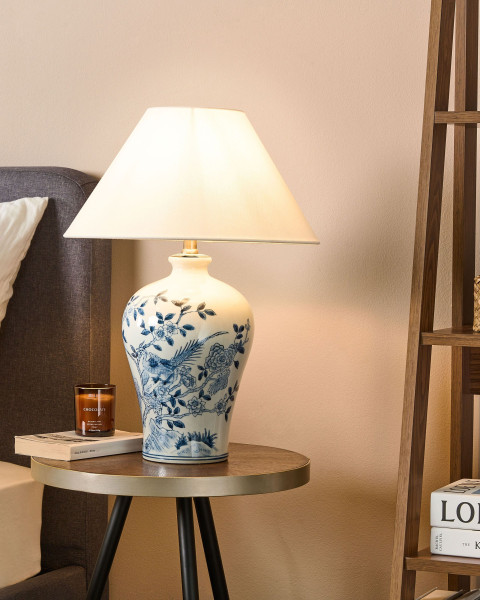 Lampa stołowa porcelanowa biało-niebieska, 9931028