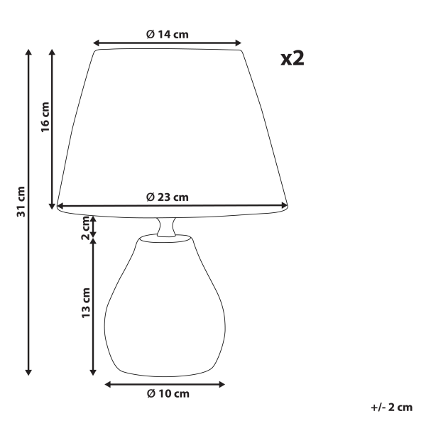 2 lampy stołowe nocne ceramiczne szare z naturalnym, 9937558