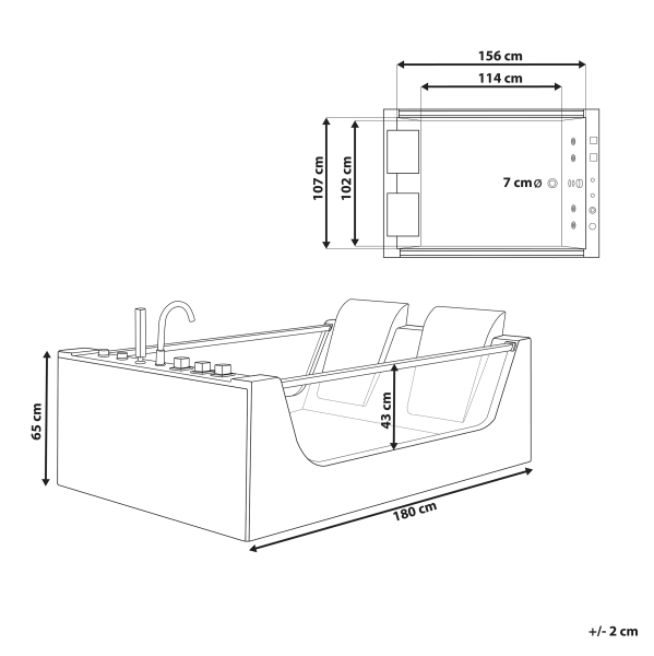 Dwuosobowa wanna LED hydromasaż biała, 9938401