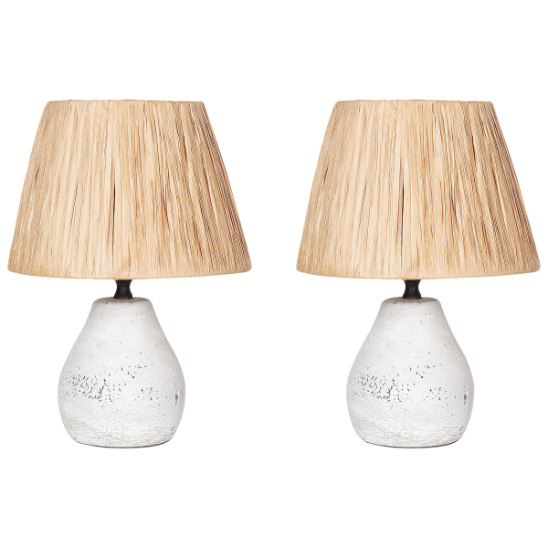 2 lampy stołowe nocne ceramiczne białe z naturalnym, 9941500