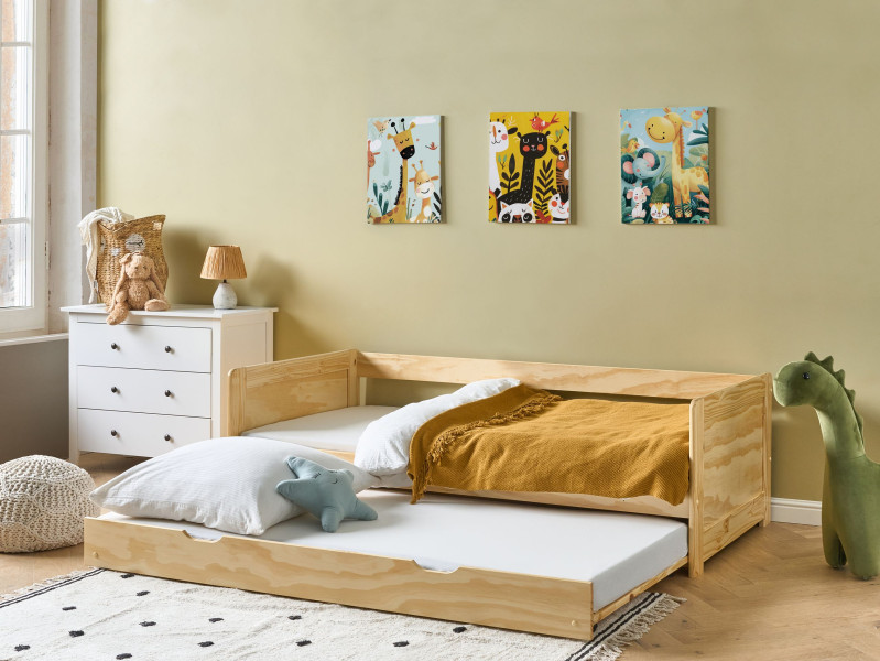 Łóżko wysuwane dla dzieci podwójne 90x200 jasne drewno, 9941625