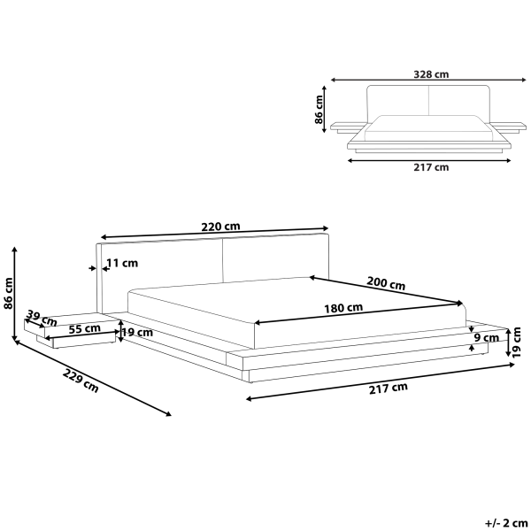 Łóżko wodne materac 180x200 zagłówek ekoskóra jesion brązowy, 9942020