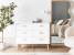 Komoda z 6 szufladami MDF z drewnianymi nóżkami biała, 9942331