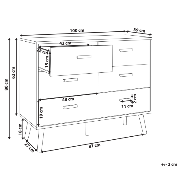 Komoda z 6 szufladami MDF z drewnianymi nóżkami biała, 9942332