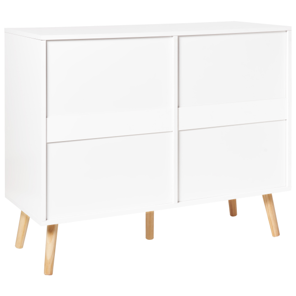 Komoda z 6 szufladami MDF z drewnianymi nóżkami biała, 9942335