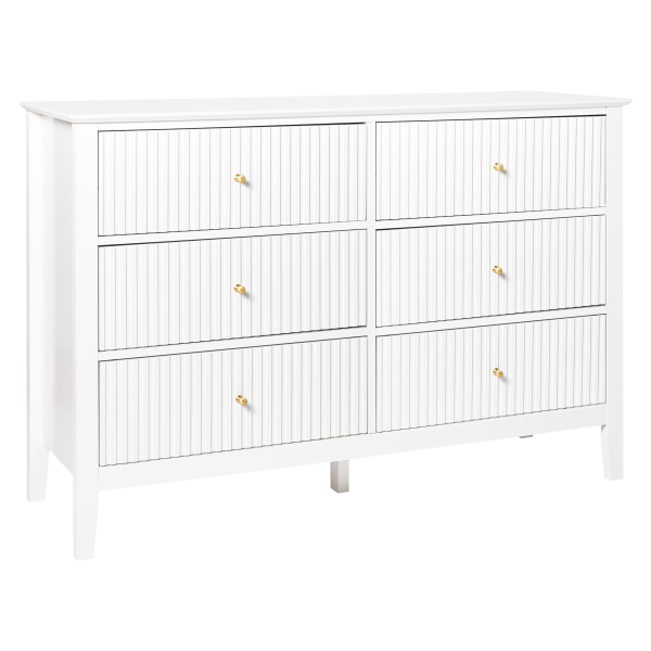 Komoda z 6 szufladami MDF złote uchwyty salon sypialnia biała, 9942339