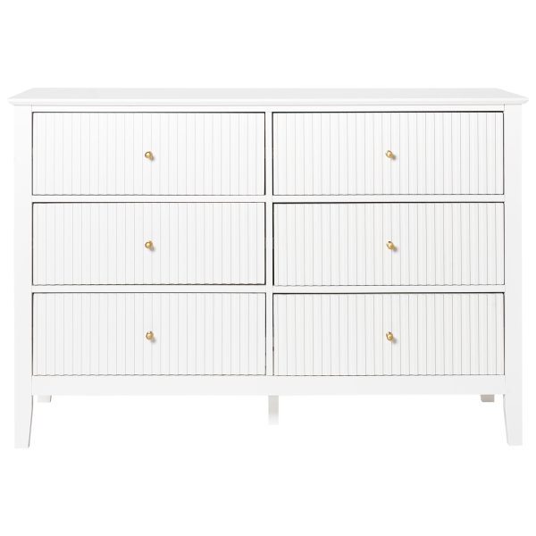 Komoda z 6 szufladami MDF złote uchwyty salon sypialnia biała, 9942342