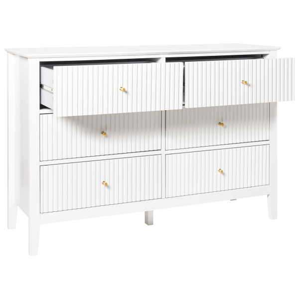 Komoda z 6 szufladami MDF złote uchwyty salon sypialnia biała, 9942344