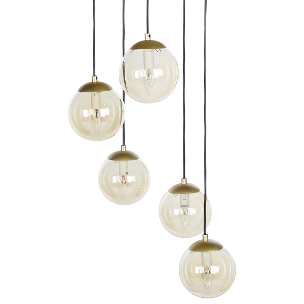 Lampa wisząca szklana 5-punktowa złota, 9945827