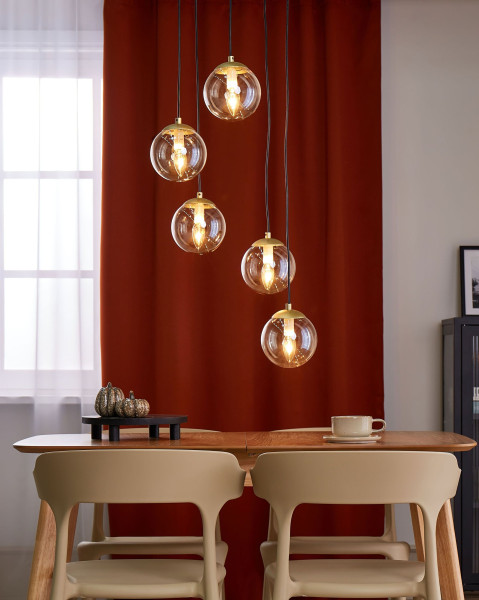 Lampa wisząca szklana 5-punktowa złota, 9945828