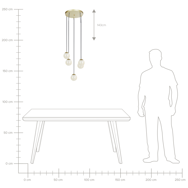 Lampa wisząca szklana 5-punktowa złota, 9945834