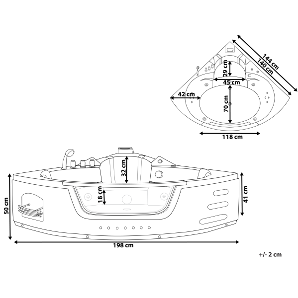 Wanna narożna LED hydromasaż akryl czarna, 9948357