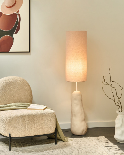 Lampa podłogowa ceramicza z abażurem jasnobeżowa, 9952821