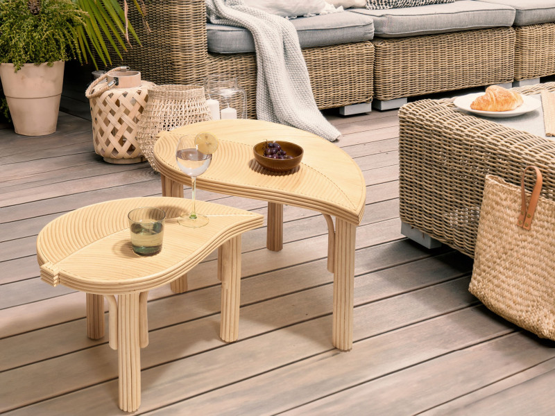 Zestaw 2 stolików rattanowych liść naturalny, 9953006