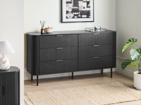 Komoda z 6 szufladami MDF metalowe nogi salon sypialnia czarna