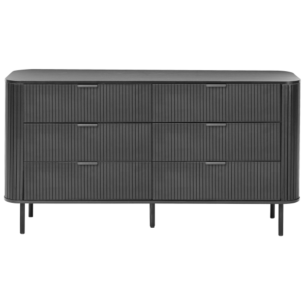 Komoda z 6 szufladami MDF metalowe nogi salon sypialnia czarna, 9954457