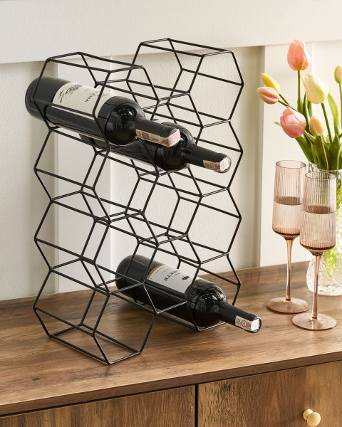 Stojak na wino nowoczesny żelazny o geometrycznym designie czarny, 9954693