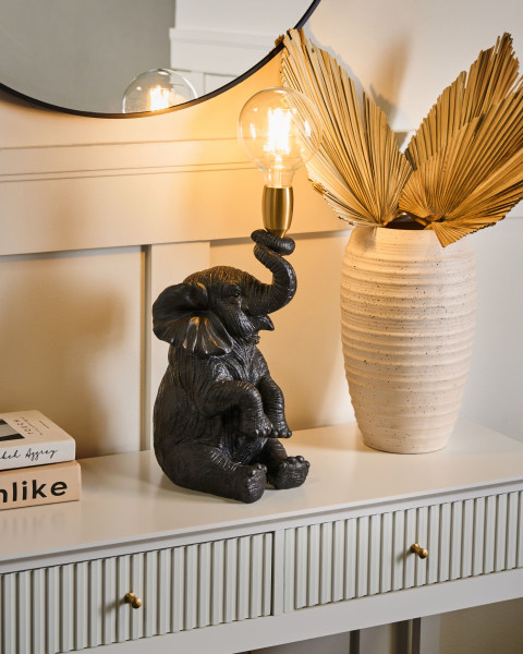 Lampa stołowa w kształcie słonia żywica syntetyczna czarna, 9954812