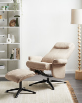 Fotel relaksacyjny podnóżek materiał boucle beżowy