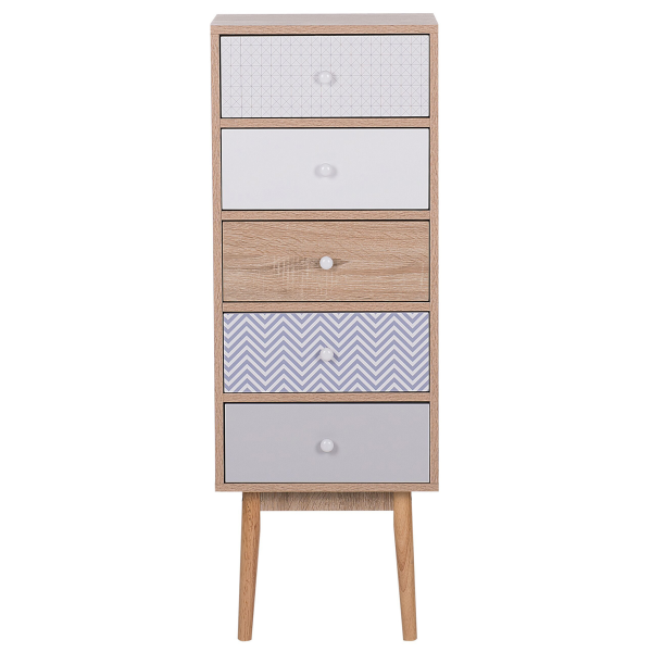 Komoda z pięcioma szufladami 112 x 40 cm jasny brąz i biel, 9960133