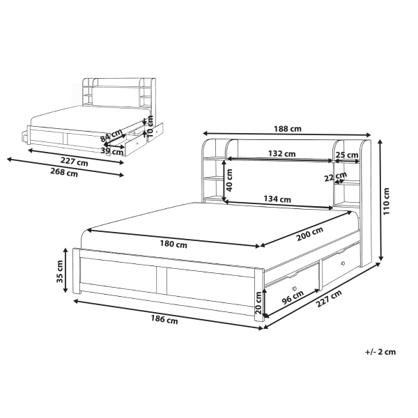 Rama łóżka z 4 szufladami i półkami 180x200 białe, 9960720