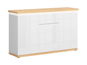 komoda Laval 148 cm z 3 drzwiami i szufladą biały połysk/dąb artisan