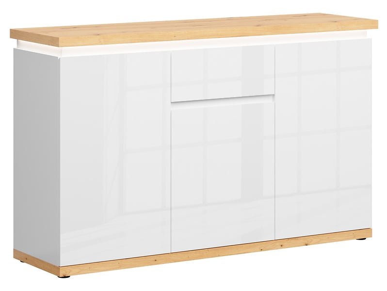 komoda Laval 148 cm z 3 drzwiami i szufladą biały połysk/dąb artisan, 997984
