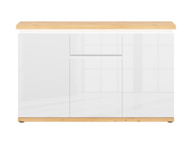 komoda Laval 148 cm z 3 drzwiami i szufladą biały połysk/dąb artisan