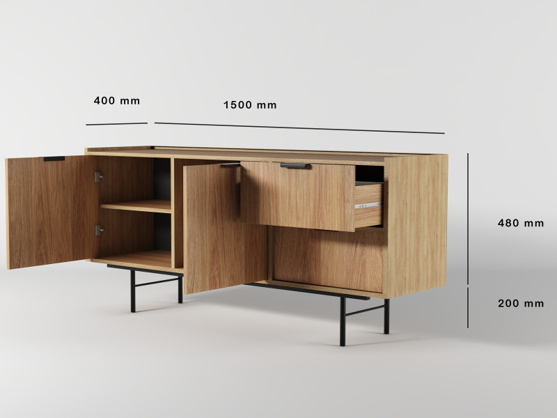 Komoda 150 cm do salonu dwudrzwiowa ELVIO hikora naturalna, 9999707