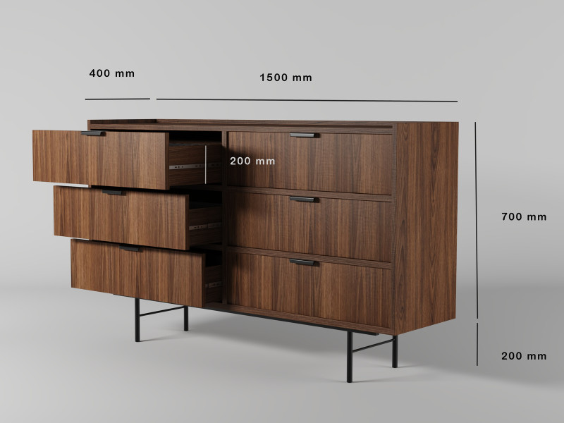 Komoda 150 cm ELVIO z szufladami orzech warmia, 9999713