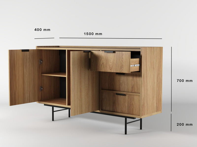 Komoda 150 cm z szufladami ELVIO hikora naturalna, 9999719