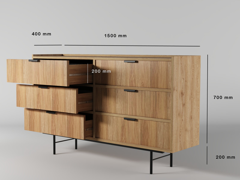 Komoda 150 cm ELVIO z szufladami hikora naturalna, 9999736